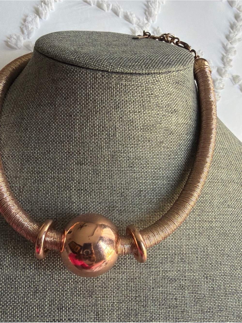 NIKA Rose Gold Metallic Collar Necklace with Central Polished Sphere